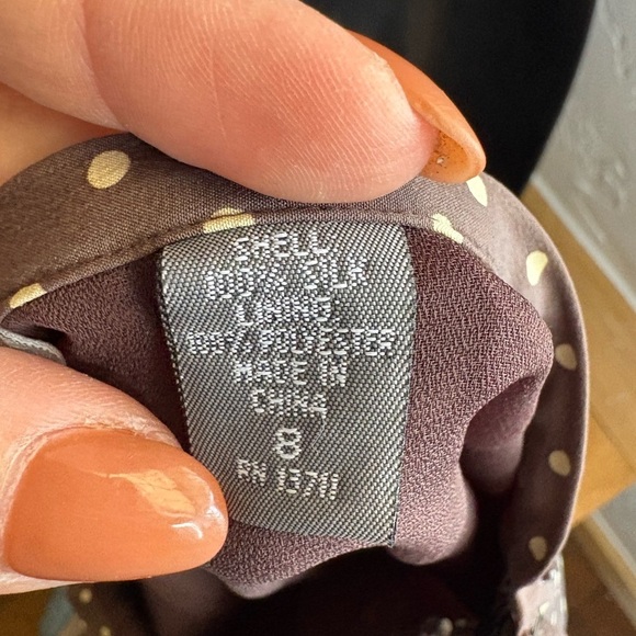 Kate Hill Brown Polka Dot 100% Silk Skirt Straight Ruffle Bottom Sz 8 preloved - Picture 7 of 8